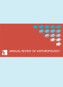 cover -outline of tiny elephants in shades of blue, Annual Review of Anthropology