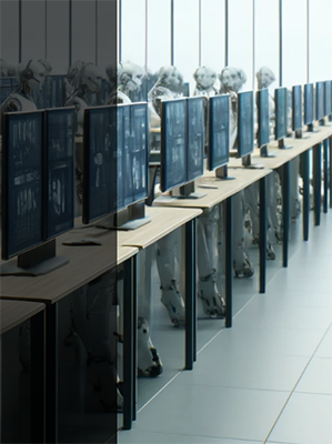 cover - robots in classroom at desks